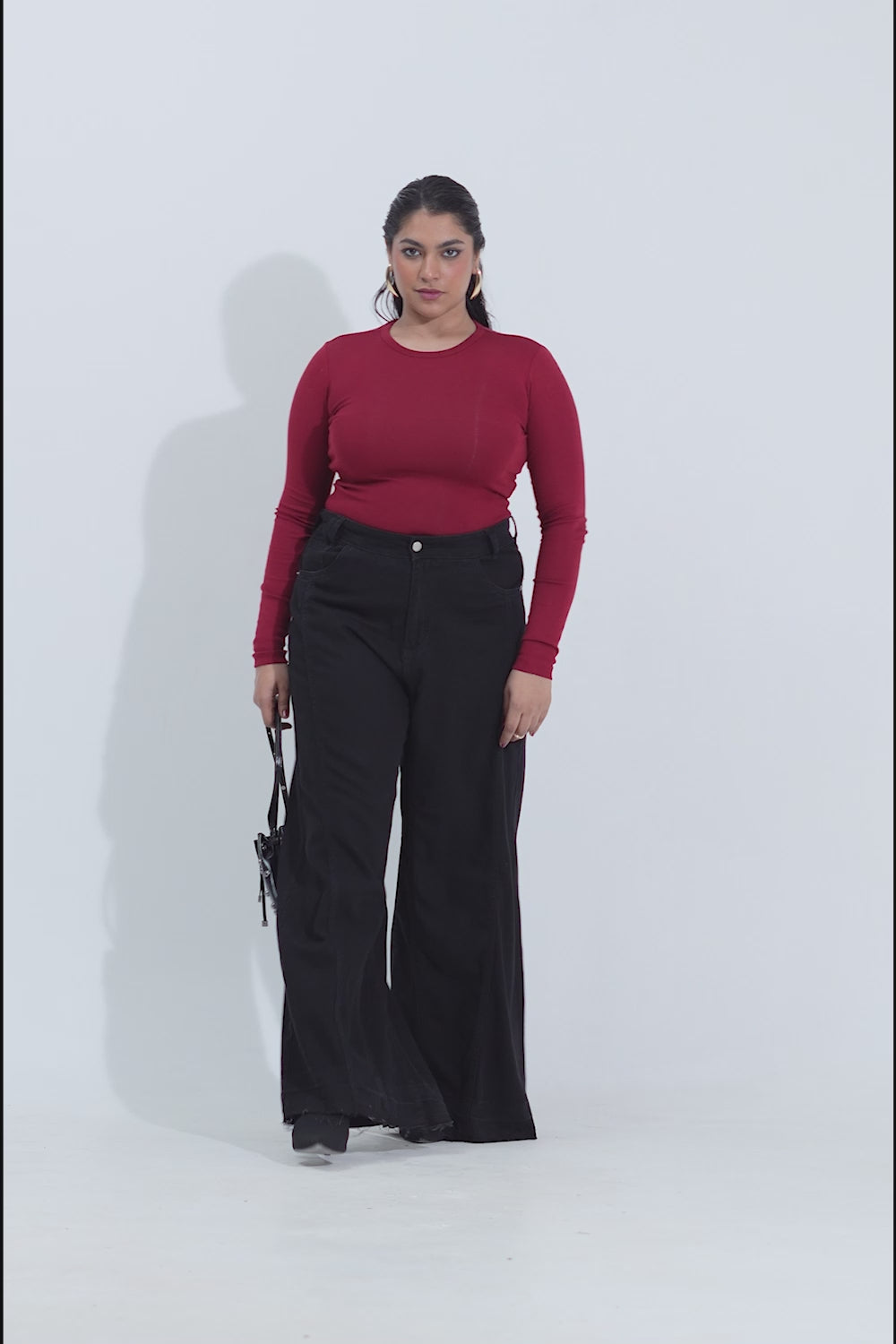 Bold Black Curve Denim Flared Korean Pants