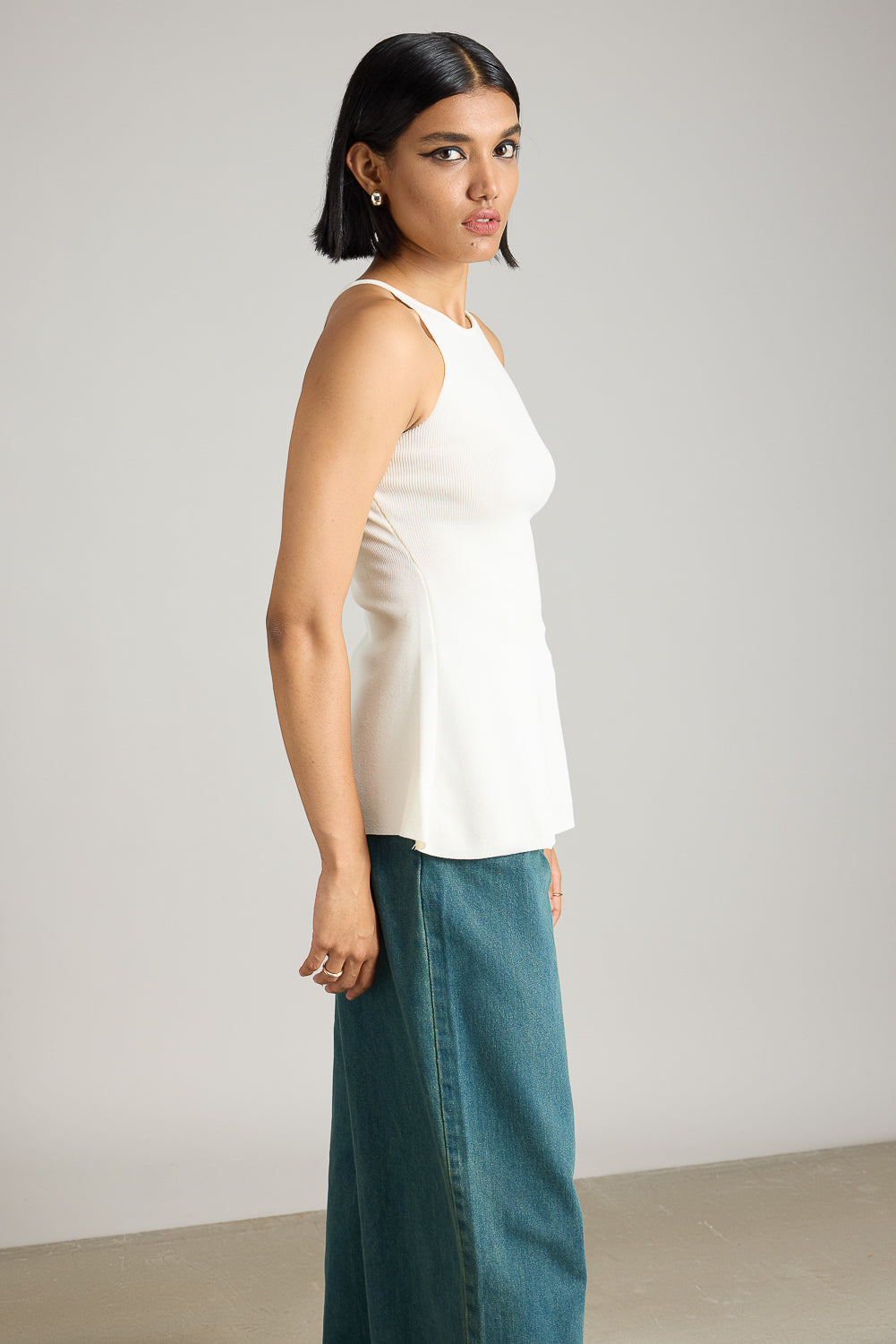 White Flared Long Top With Slit