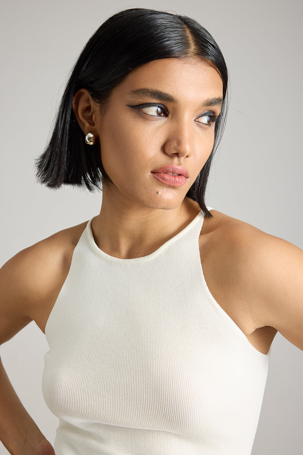 White Flared Long Top With Slit