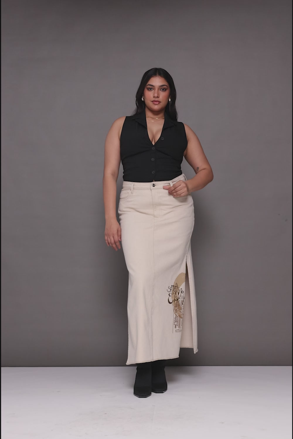 Vanilla Curve Denim Side Slit Maxi Skirt