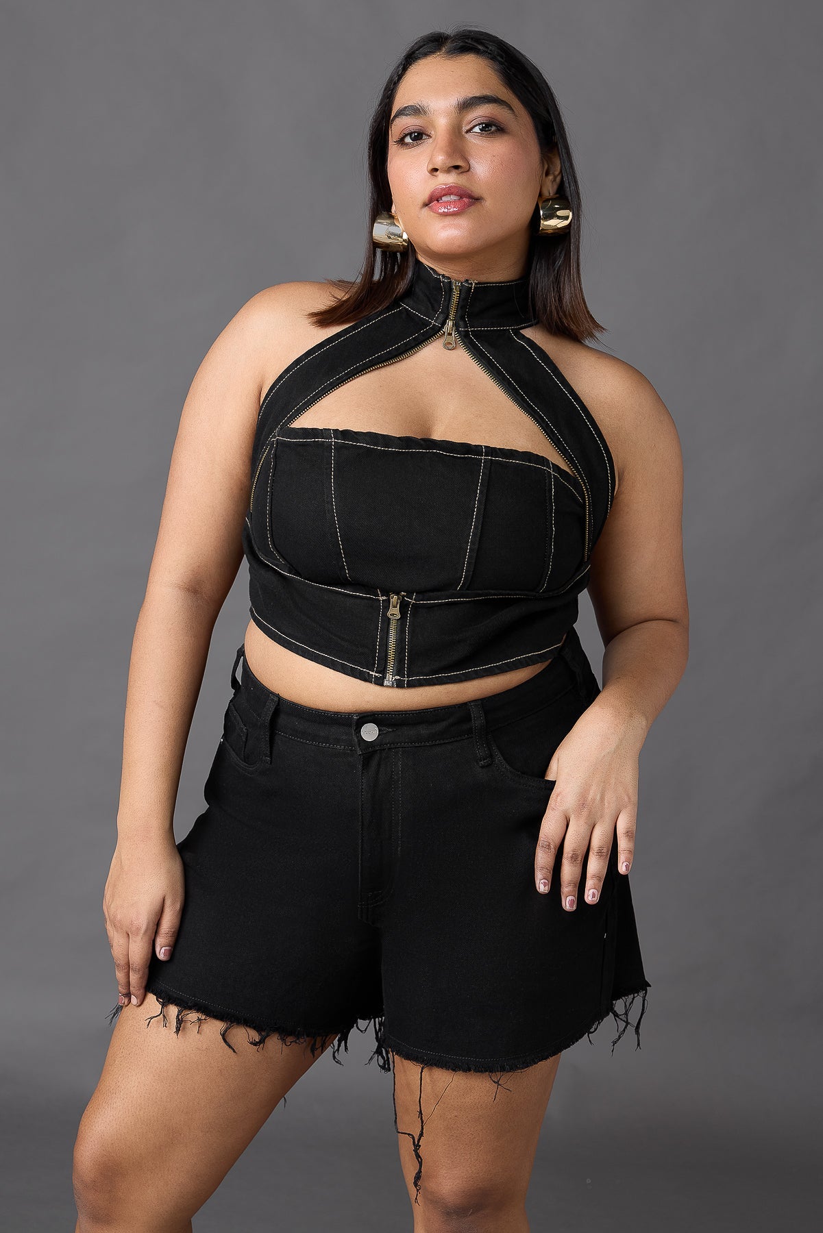 Curve Gothic Black Chained Top