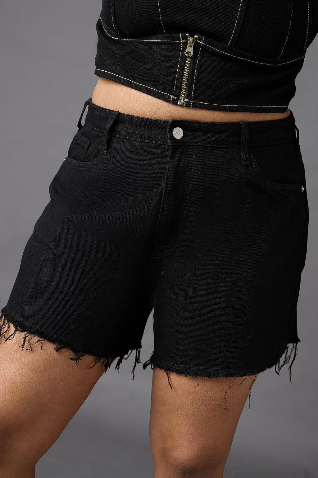 Curve Black Frayed Shorts