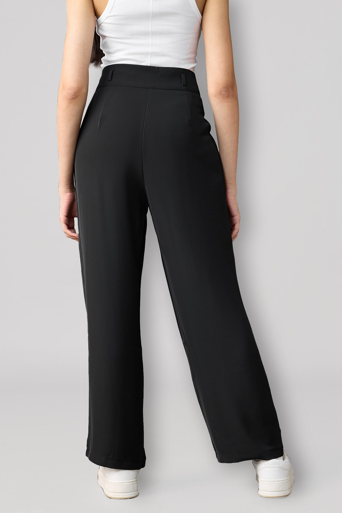 Black Pleated Women's Straight Korean Pants