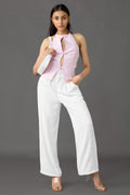White Pleated Women's Straight Korean Pants