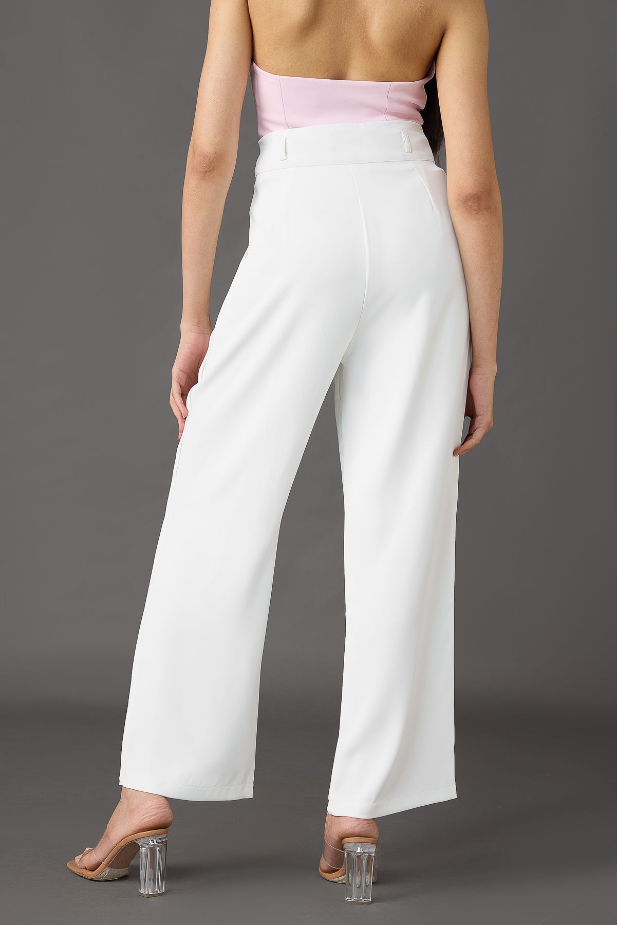 White Pleated Women's Straight Korean Pants
