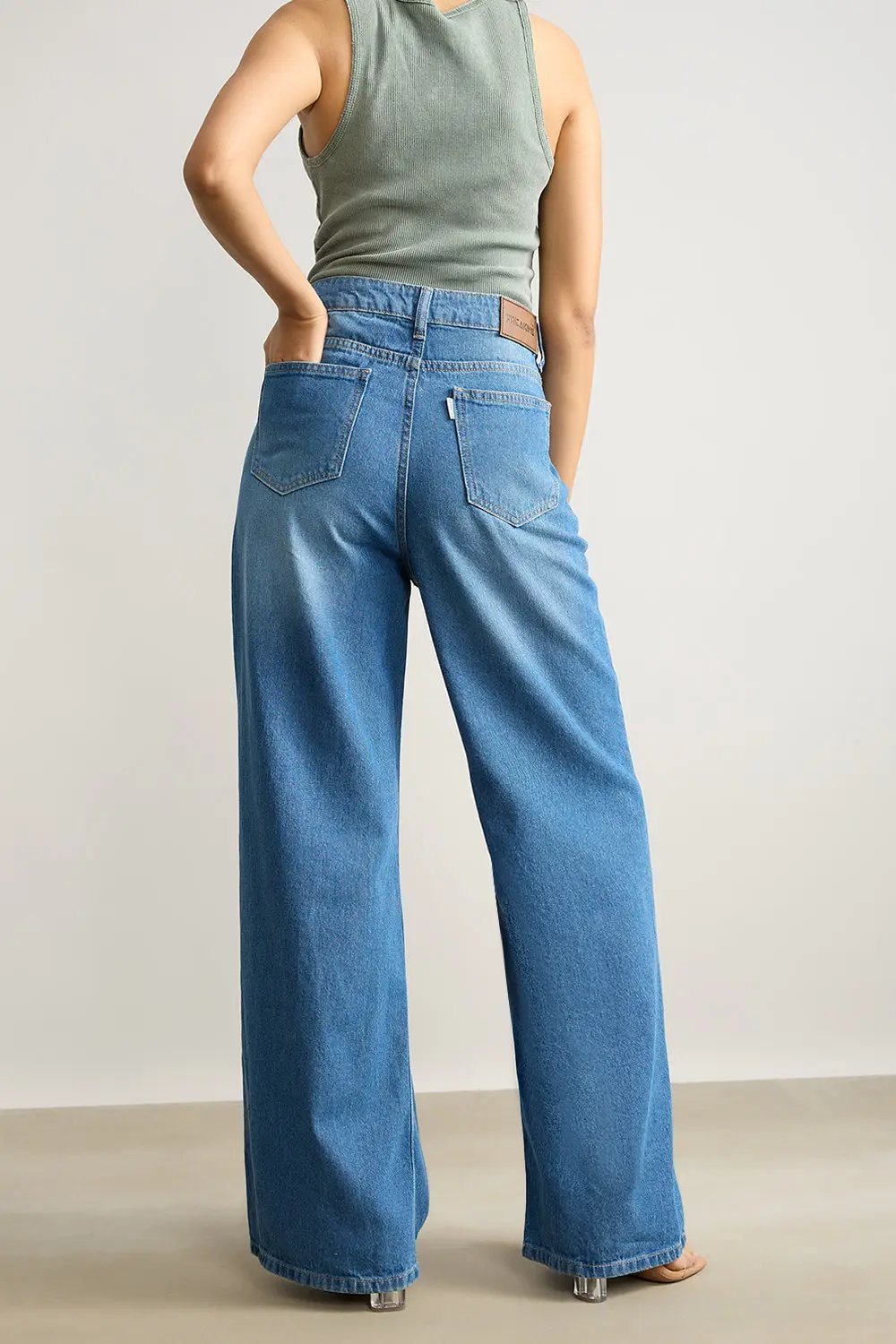 Blue High Waisted Women's Super Wide Jeans