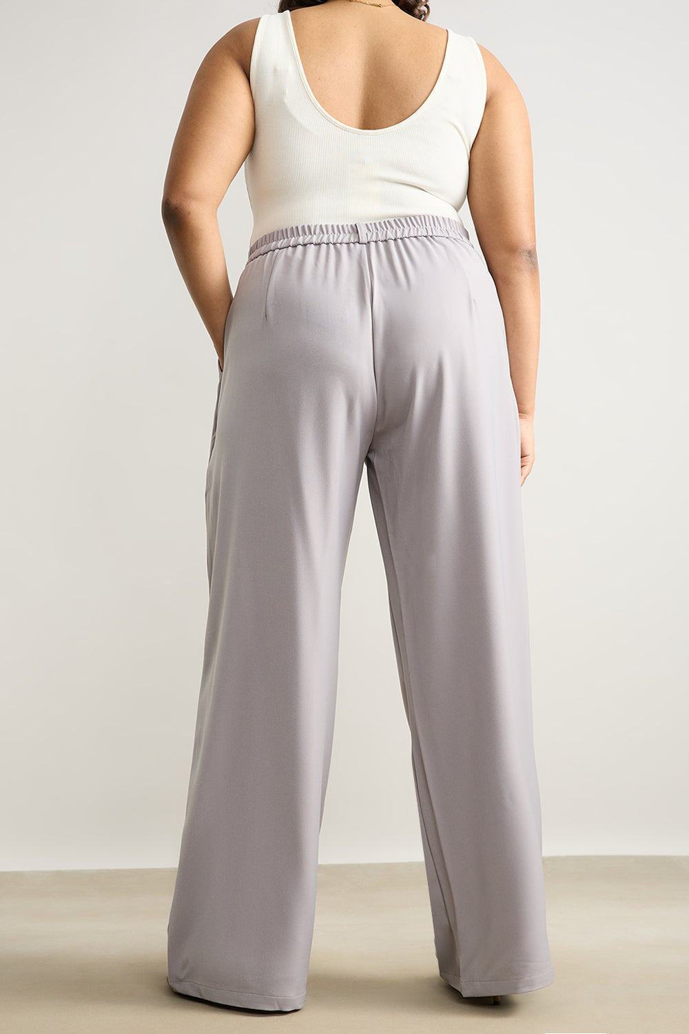 Curve Light Grey Pleated Straight Korean Pants