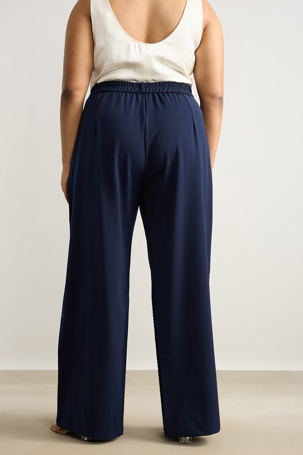 Curve Navy Pleated Straight Korean Pants