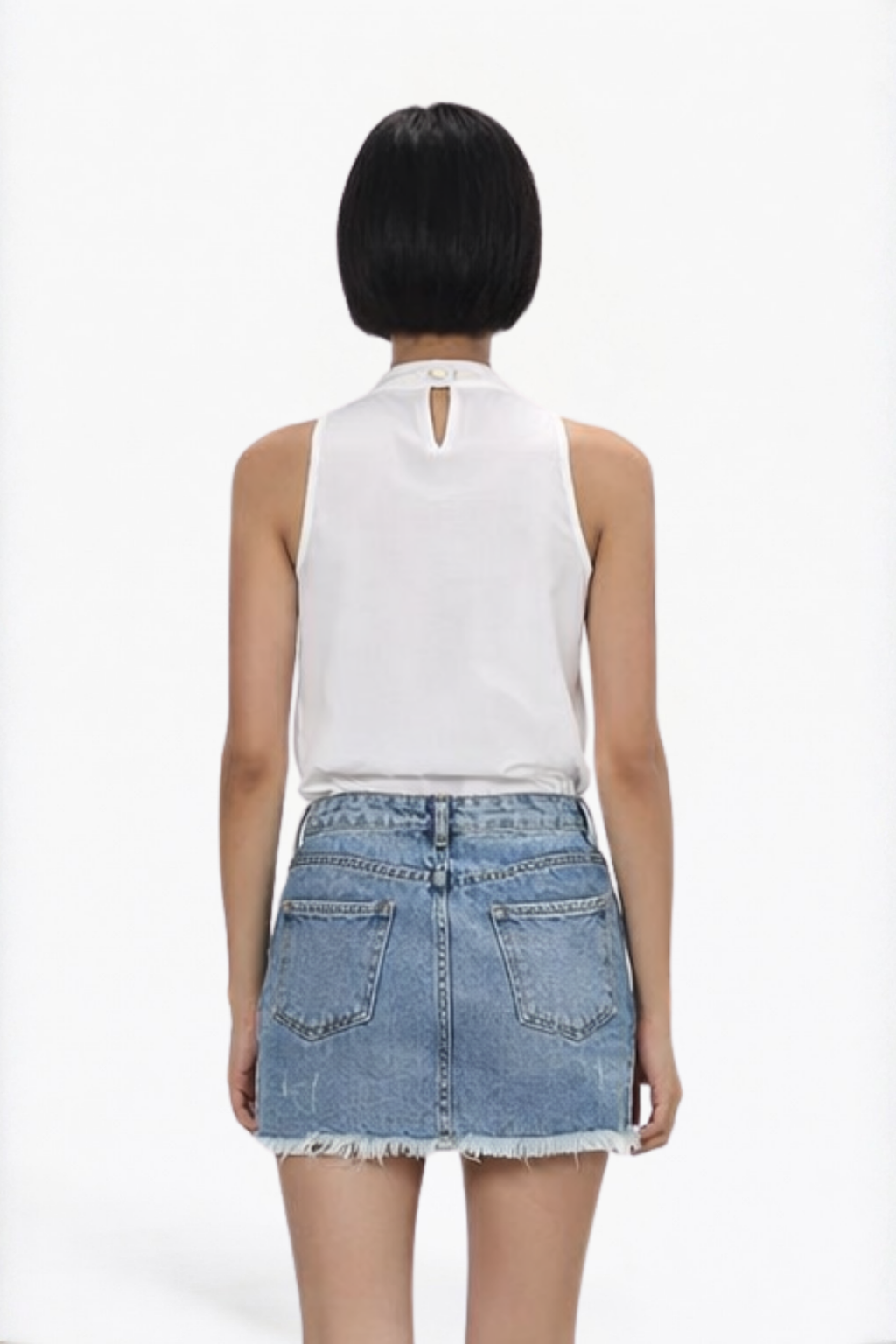 Light Blue Embroidered Denim Distressed Skirt
