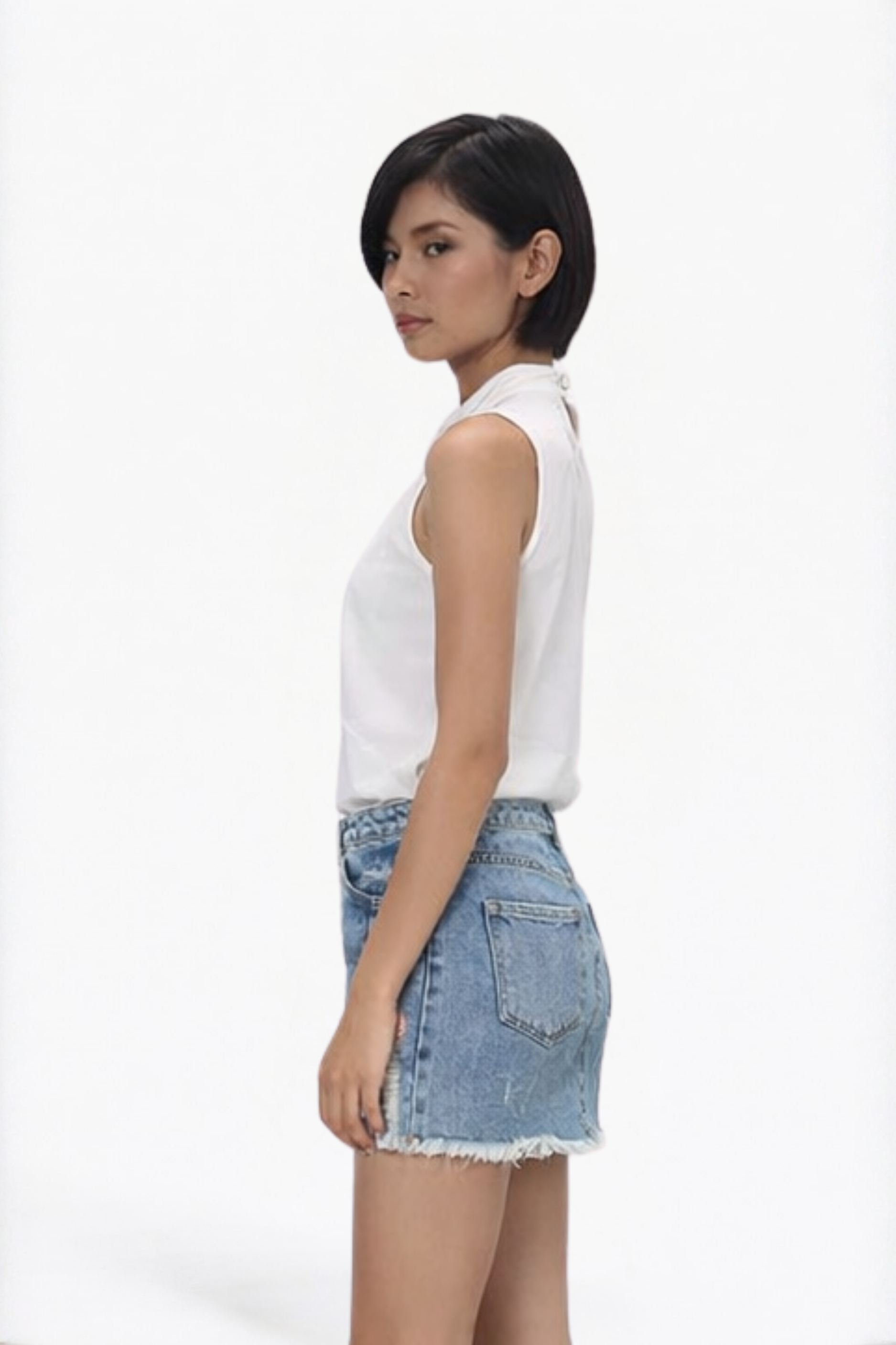 Light Blue Embroidered Denim Distressed Skirt