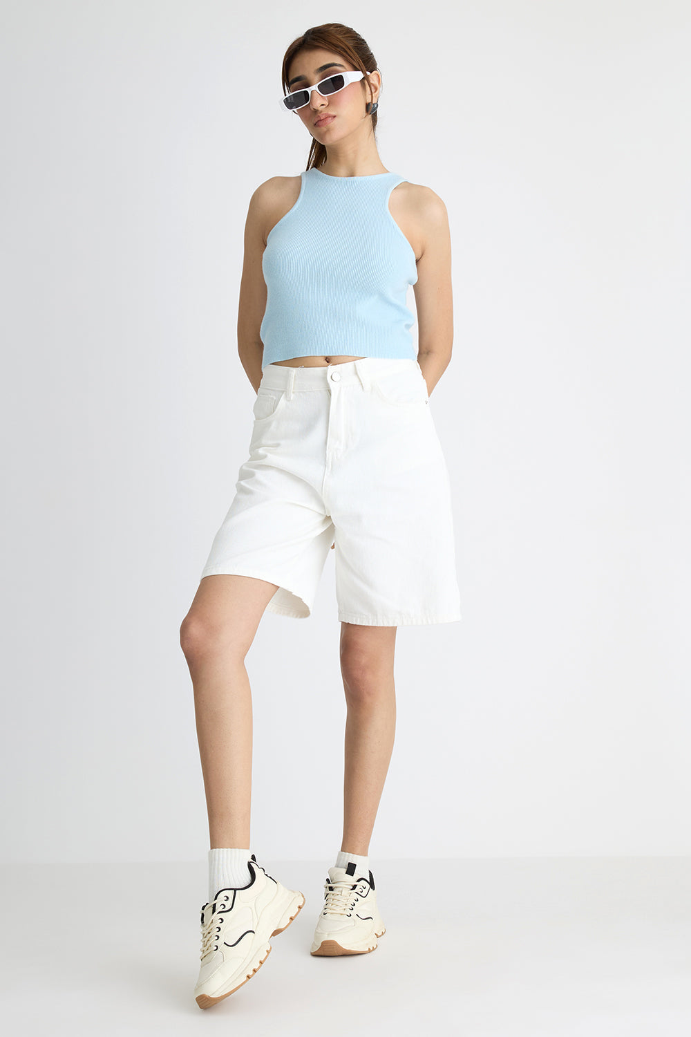 White Denim Bermuda Shorts