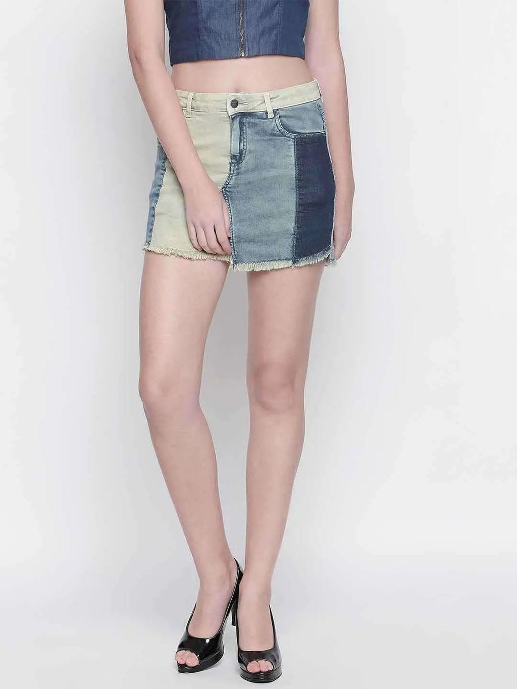 Denim Patched Skirt