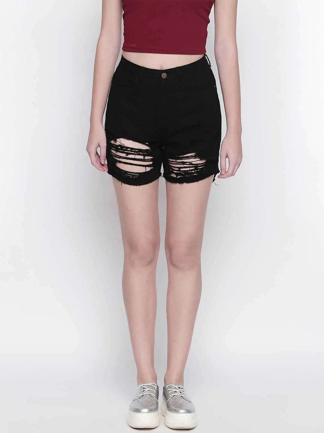 Black Basic Denim Shorts Ripped