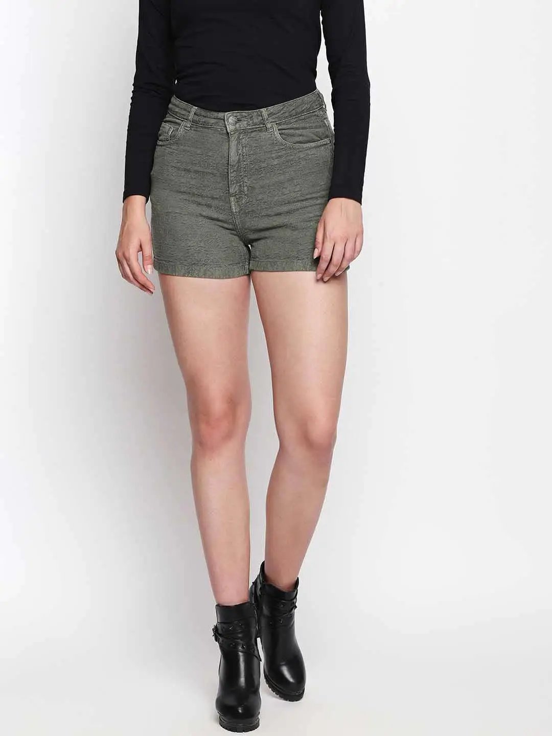 Olive Over Dyed Denim Hot Shorts
