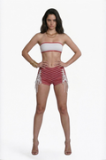 Red Striped Lace-Up Shorts