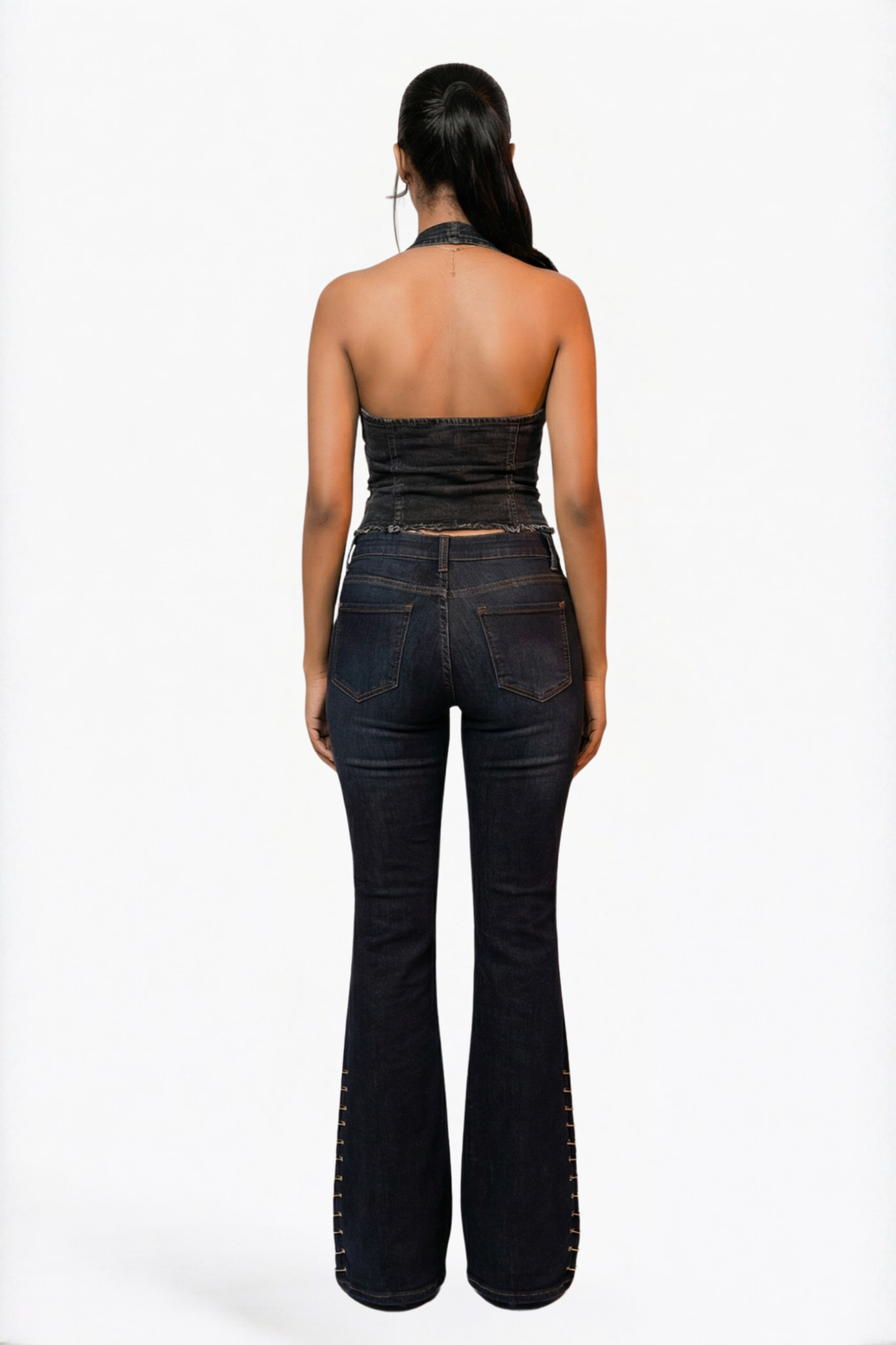 Black Washed Grommet Halter Top