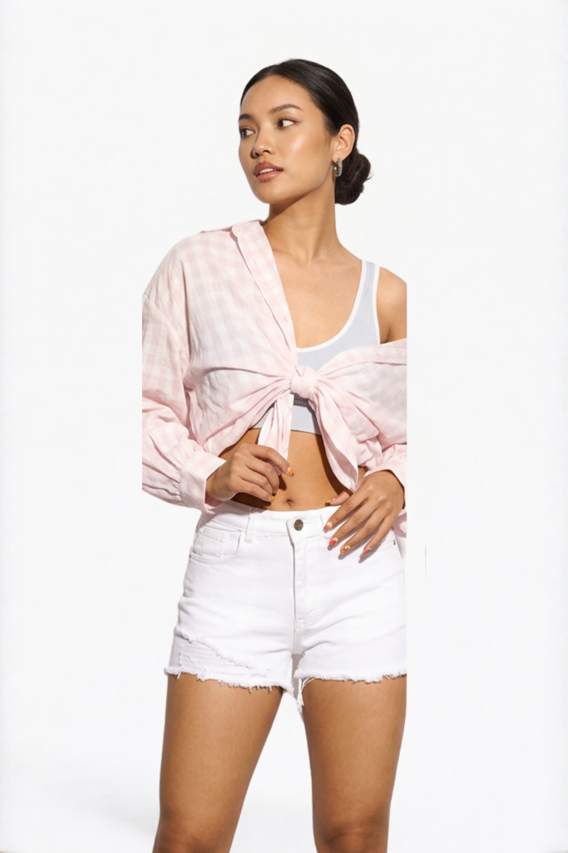 Distressed White Hot Shorts