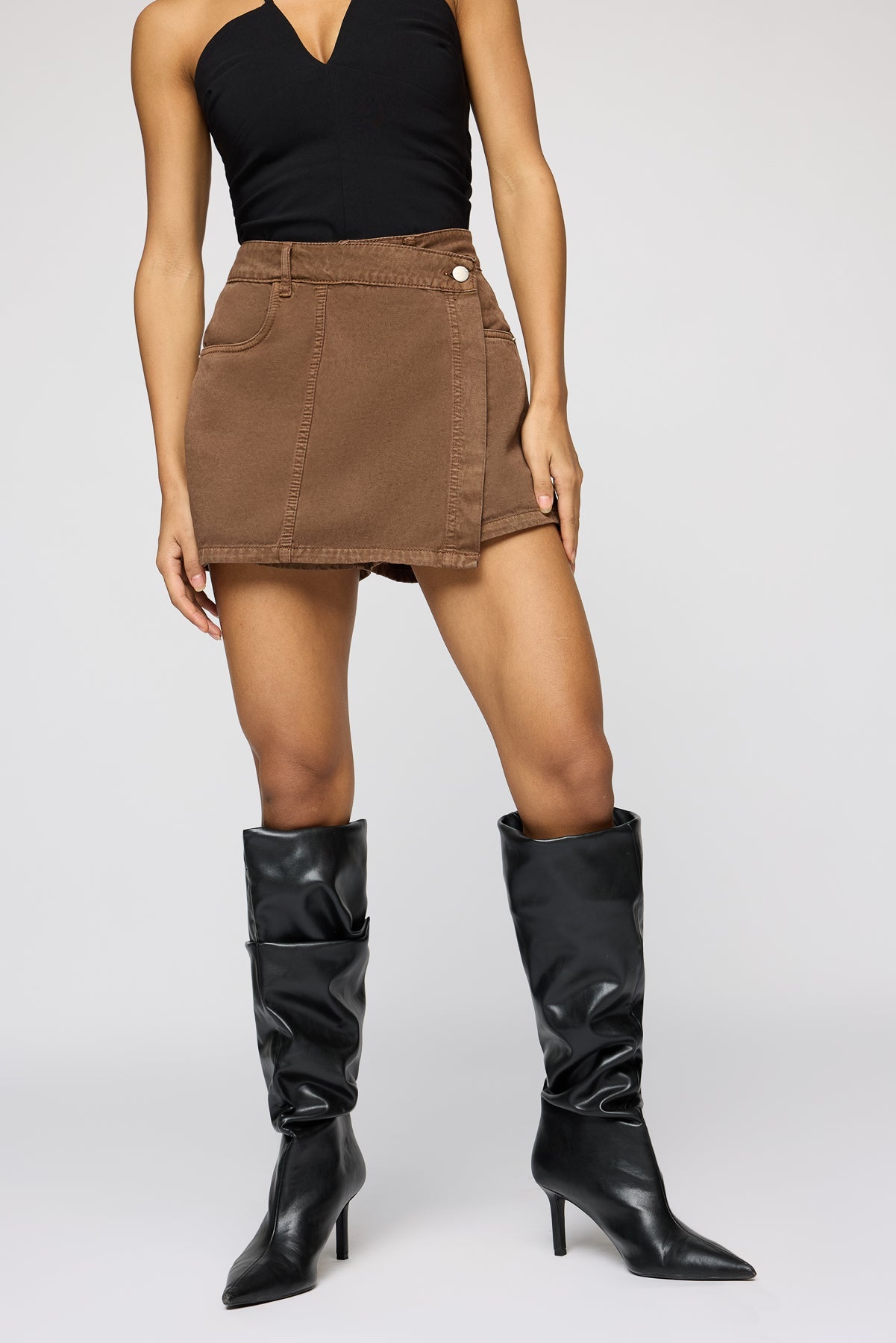 Pecan Brown Asymmetric Skort