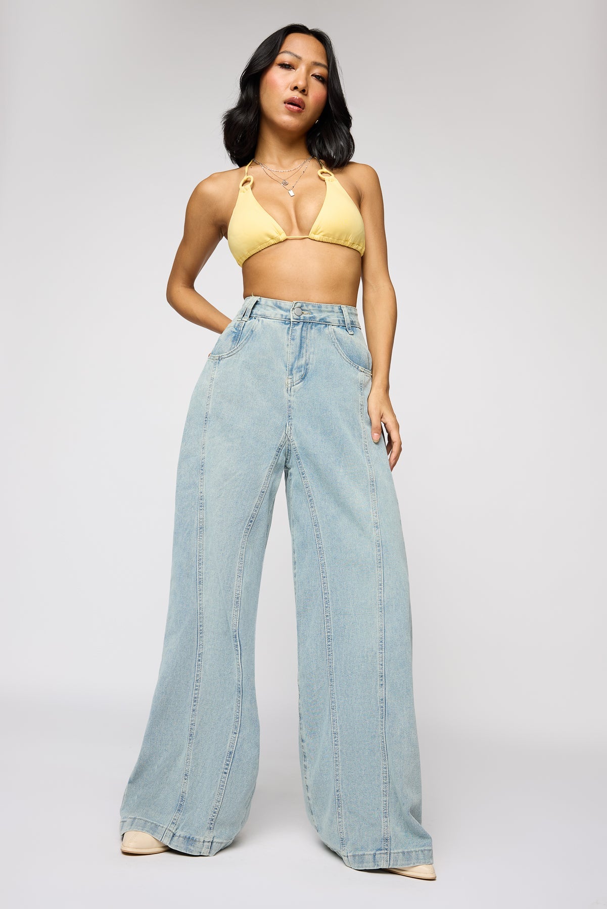 Dew Blue Women's Flared Korean Pants