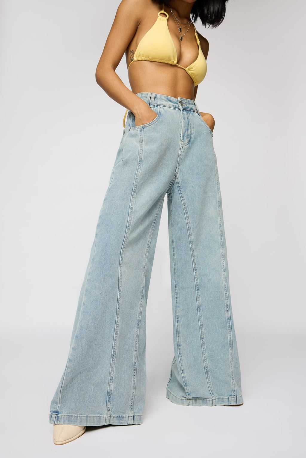 Dew Blue Women's Flared Korean Pants
