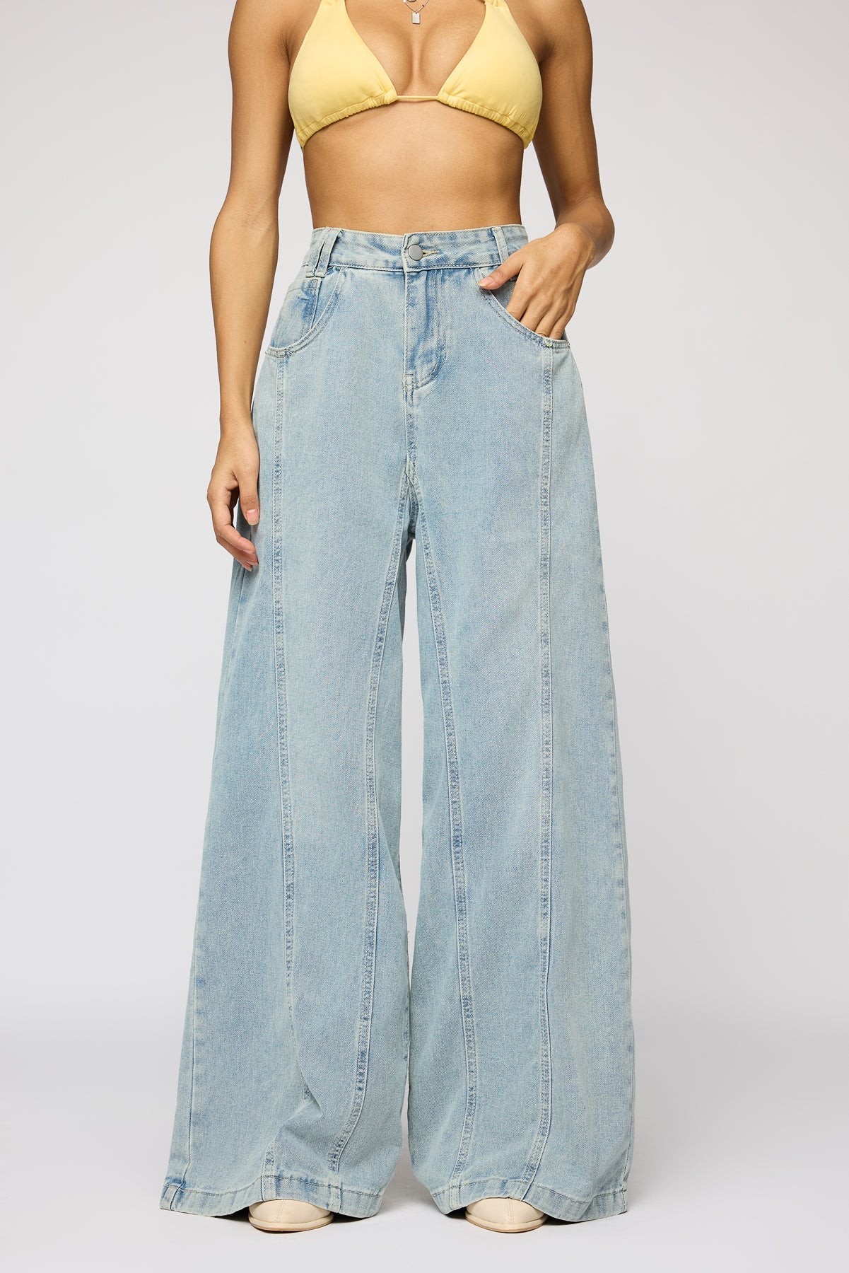 Dew Blue Women's Flared Korean Pants