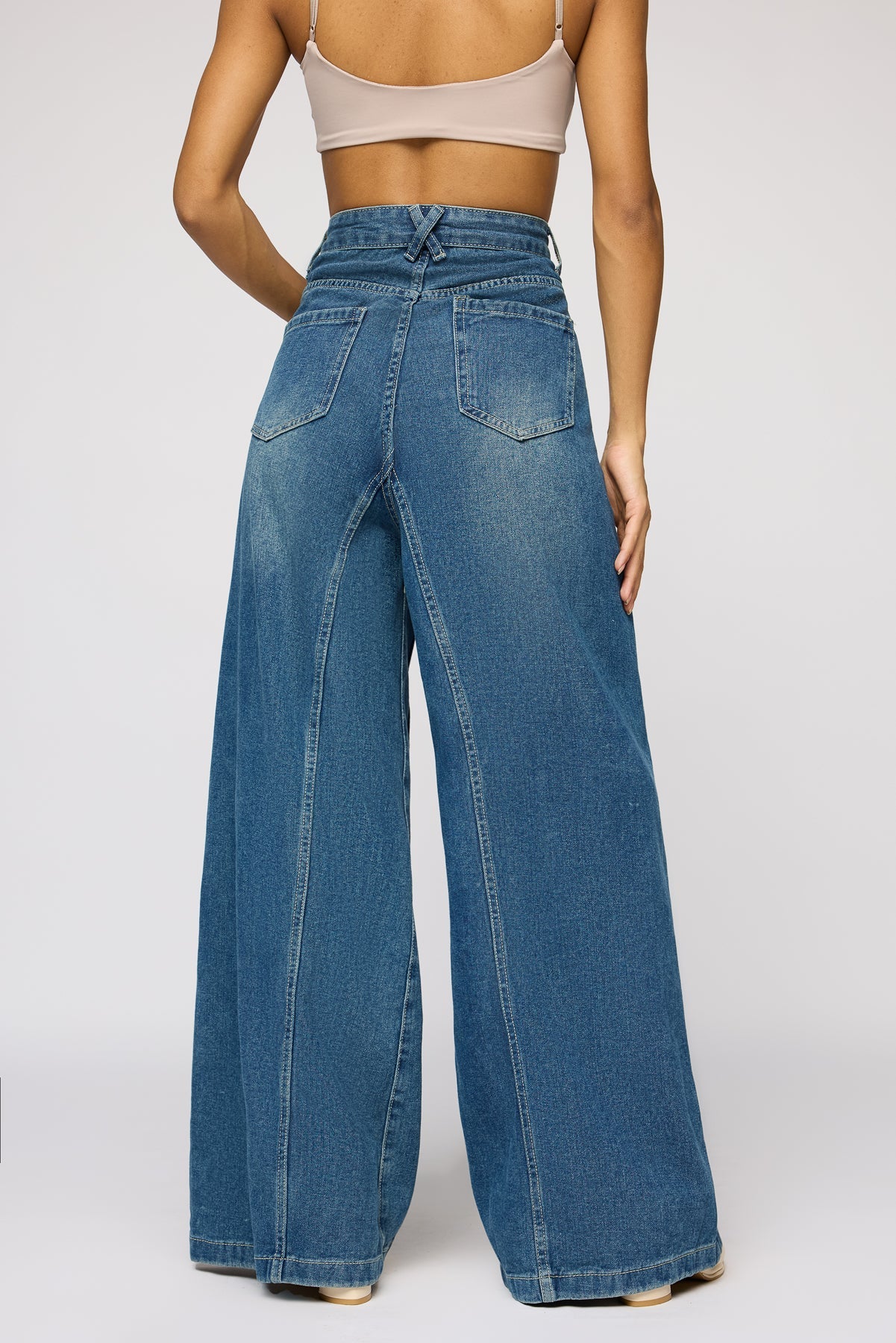 Classic Navy Women's Flared Denim Korean Pants