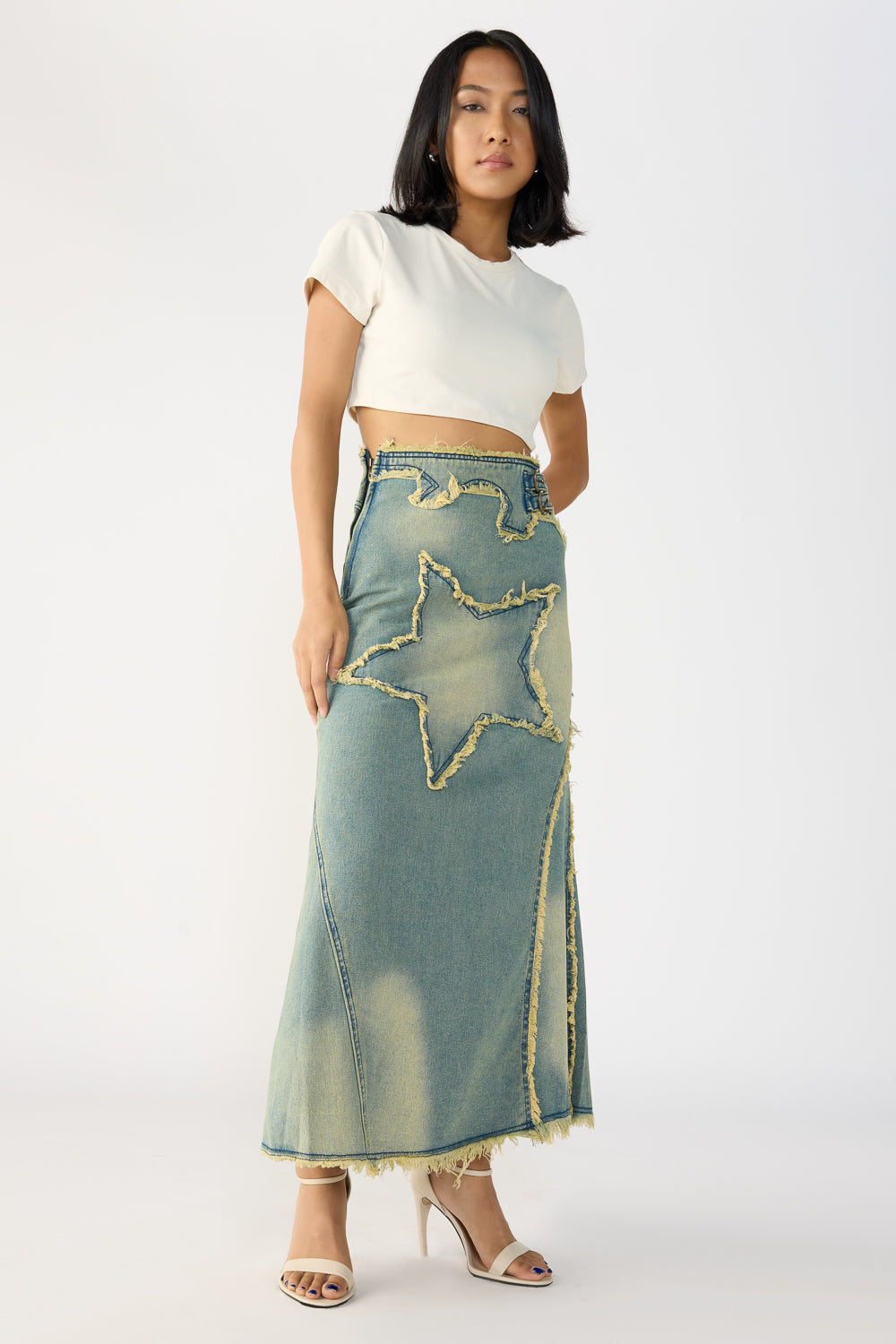 Yellow Tinted Stone Blue Maxi Skirt
