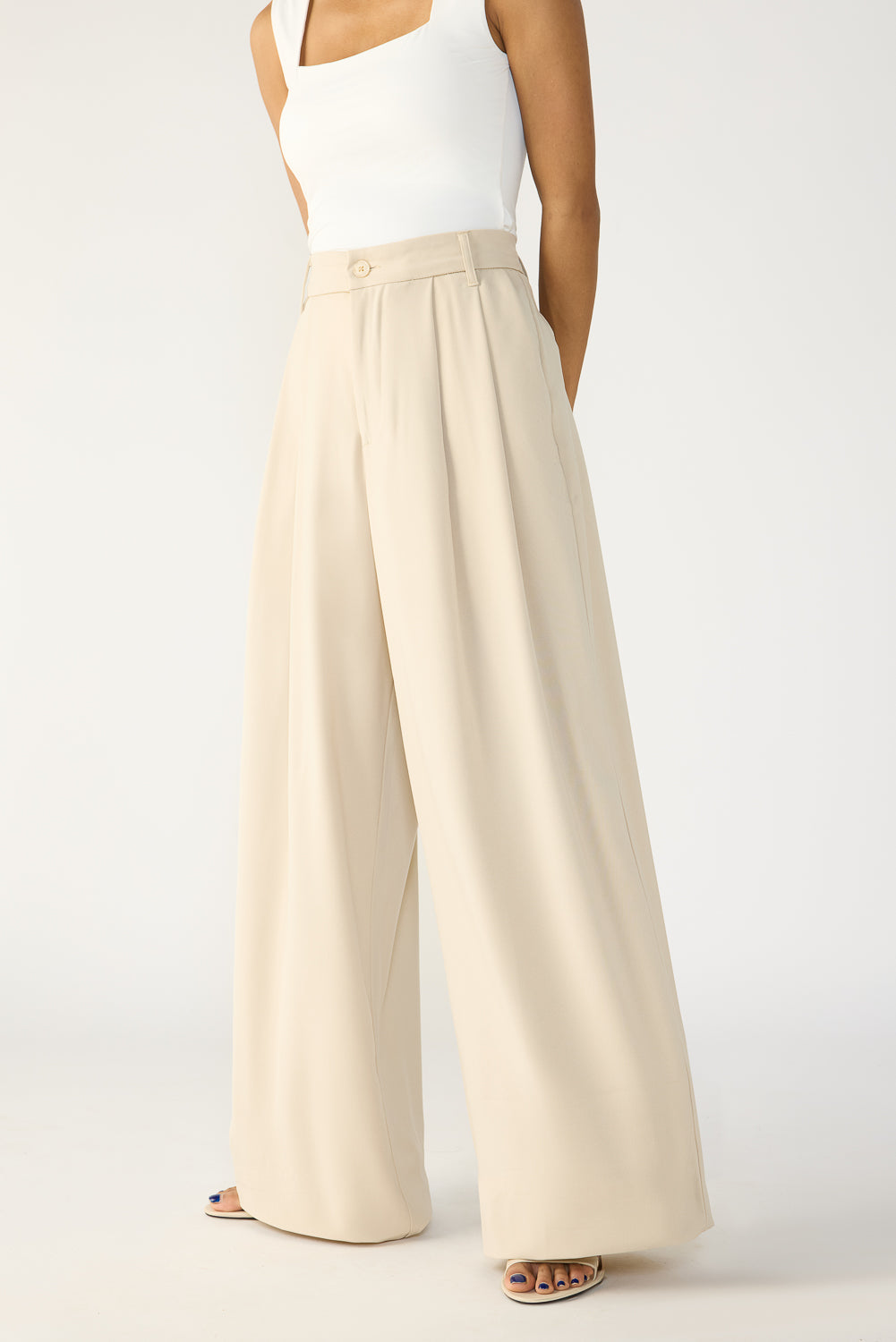 Light Khaki Formal Women's Flared Korean Pants