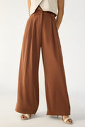 Downtown Brown Adjustable Pleated Women's Straight Korean Pants