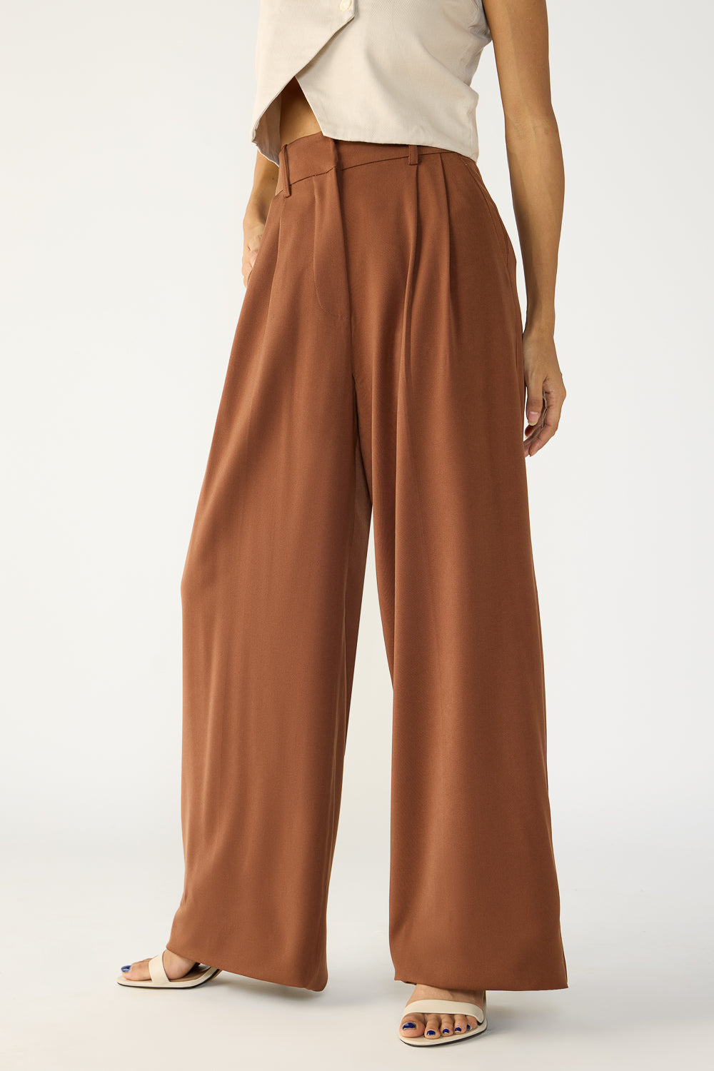 Downtown Brown Adjustable Pleated Women's Straight Korean Pants
