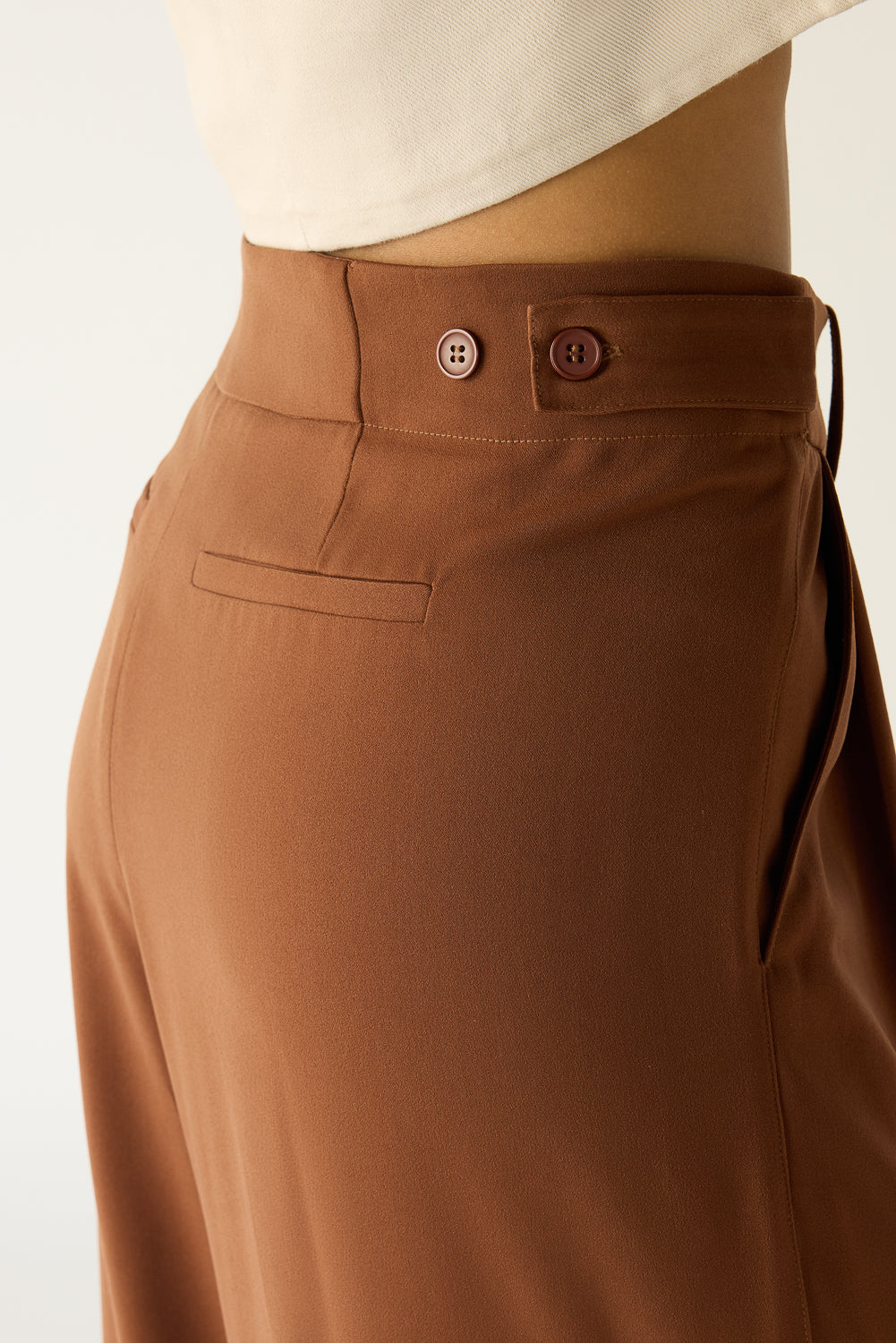 Downtown Brown Adjustable Pleated Women's Straight Korean Pants