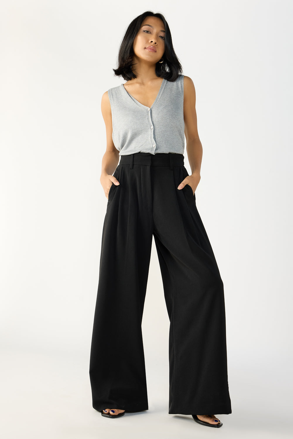 Soot Black Adjustable Women's Wide Korean Pants