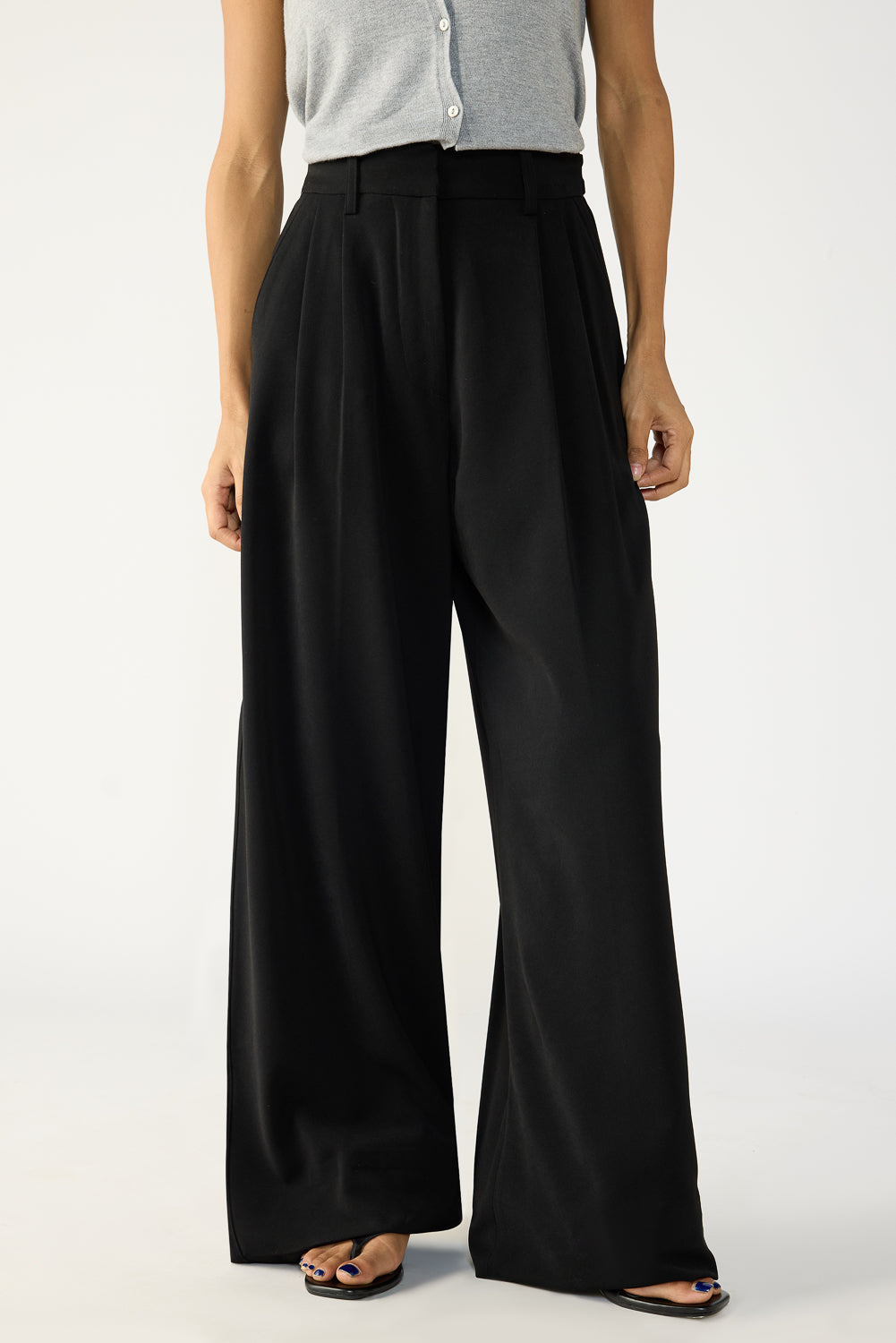 Soot Black Adjustable Women's Wide Korean Pants