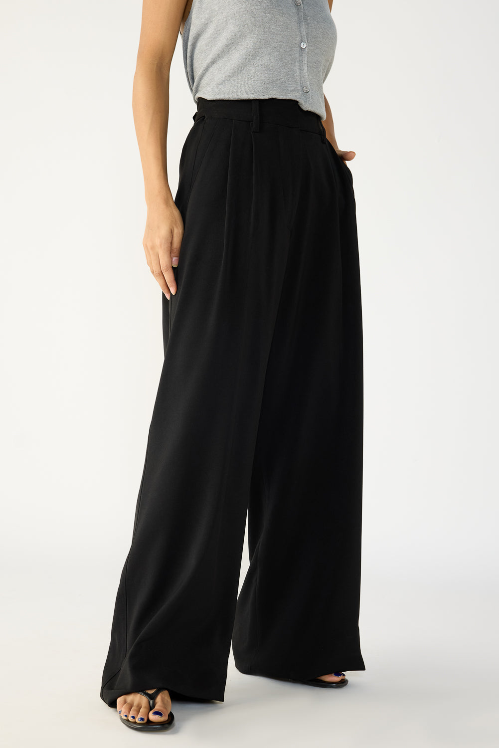 Soot Black Adjustable Women's Wide Korean Pants