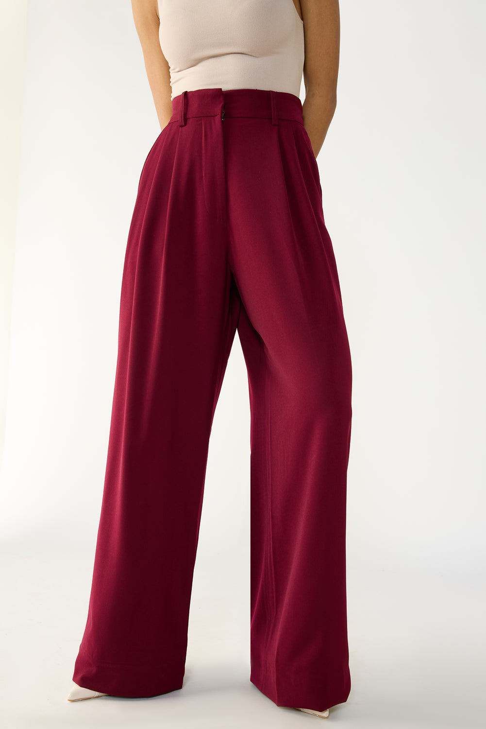 Burnt Maroon Adjustable Women's Flare Korean Pants