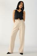 Sand Beige Double Pleated Women's Straight Korean Pants