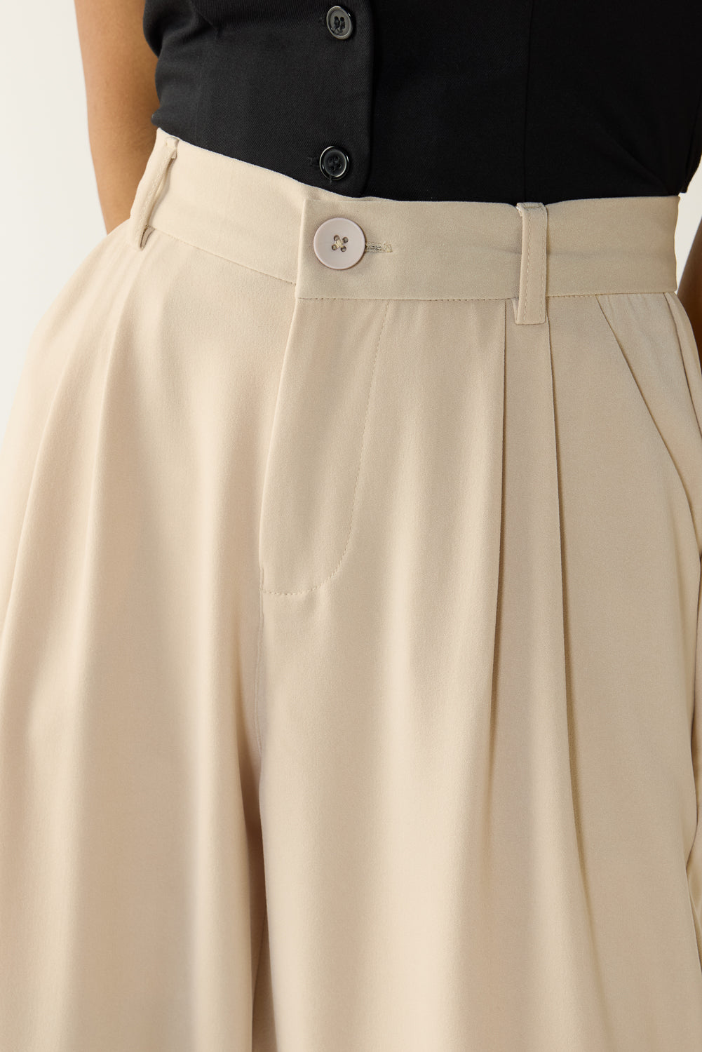 Sand Beige Double Pleated Women's Straight Korean Pants
