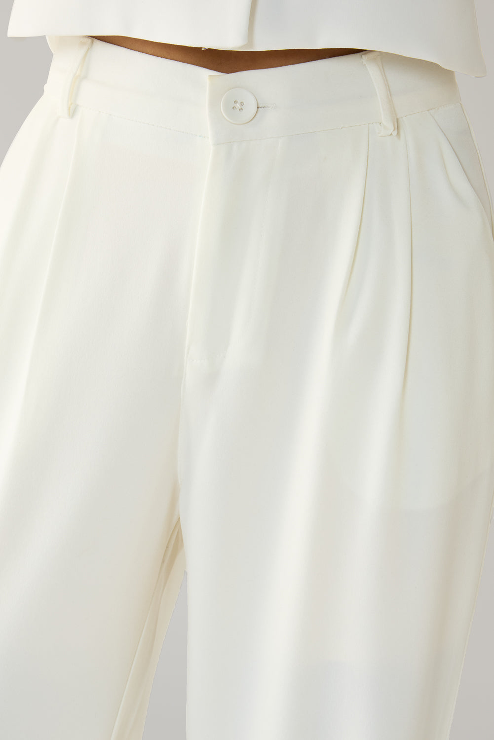 Off White Double Pleated Women's Straight Korean Pants