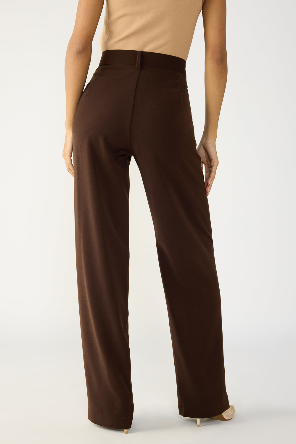 Dark Brown Double Pleated Women's Straight Korean Pants