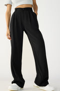 Women's Black Double Pleated Straight Korean Pants