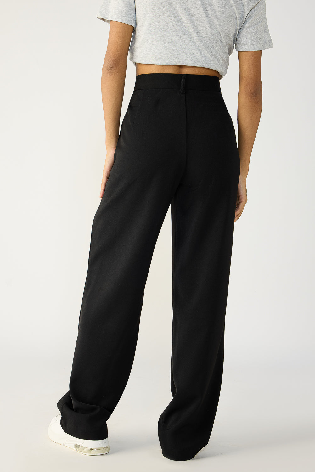 Women's Black Double Pleated Straight Korean Pants