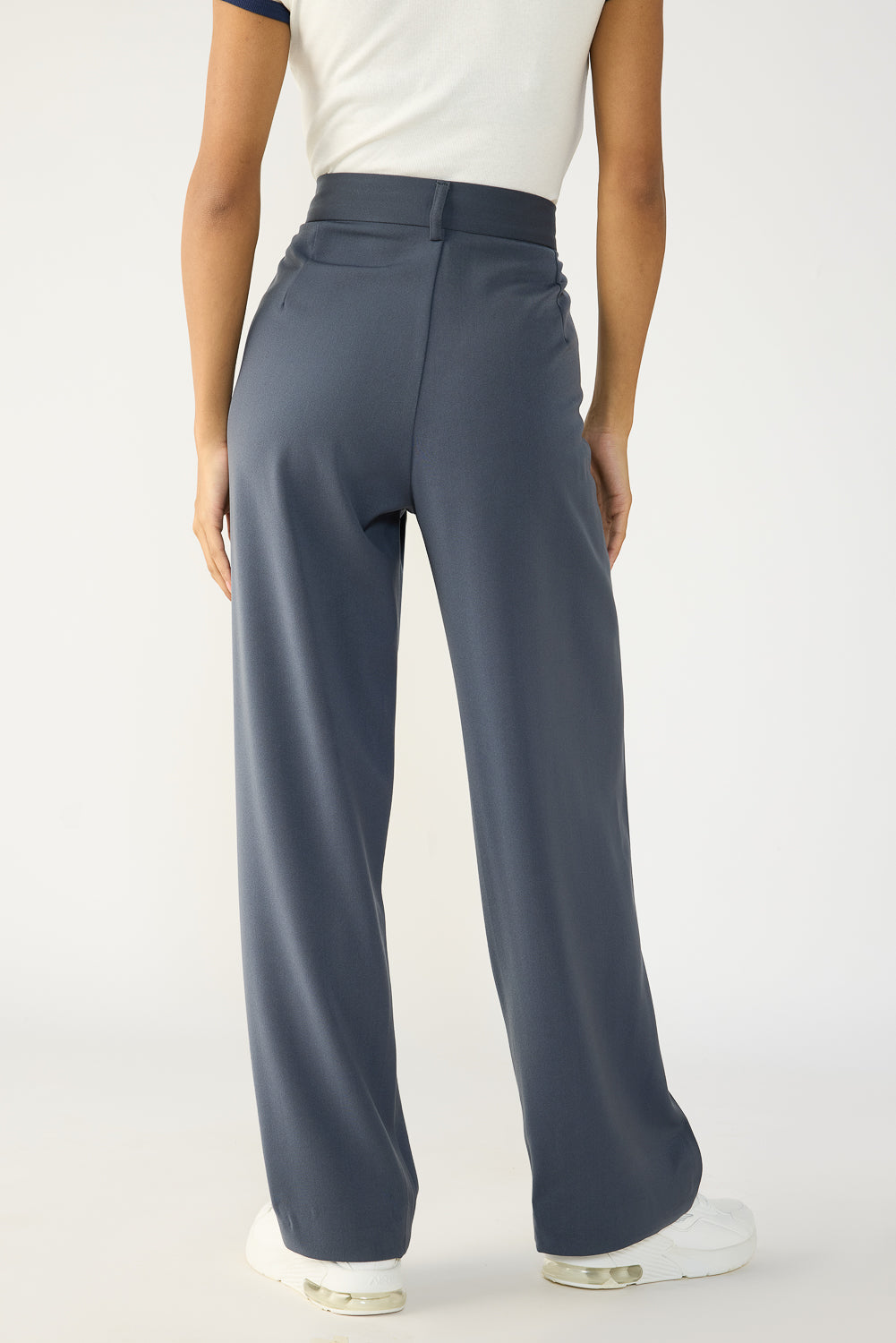 Dark Grey Double Pleated Women's Wide Korean Pants