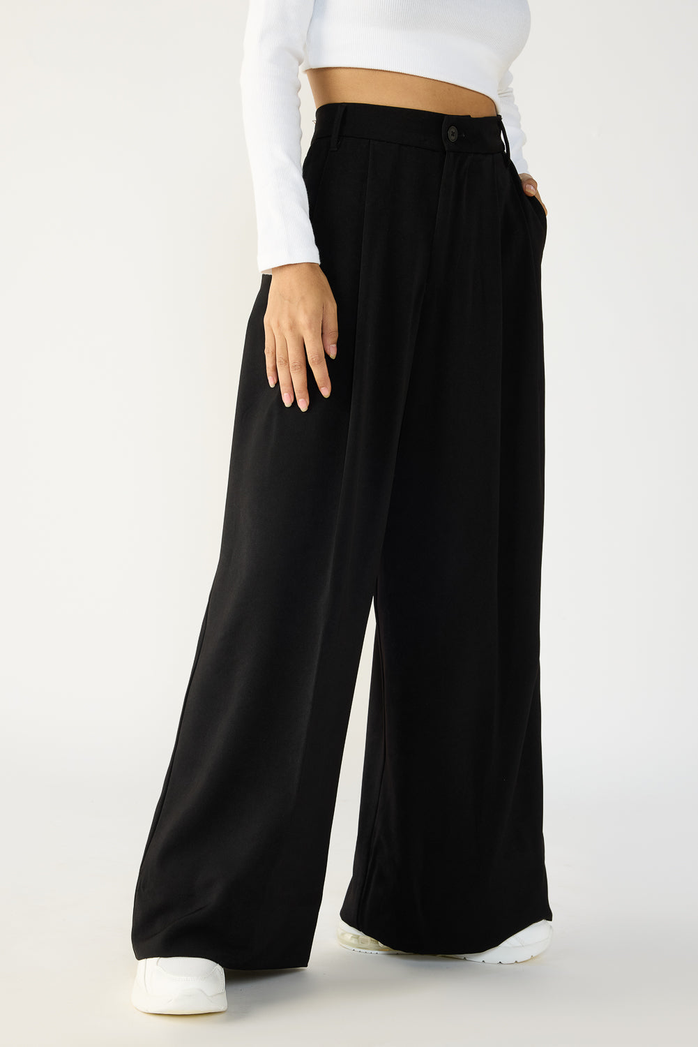 Black Women's Baggy Wide Formal Korean Pants