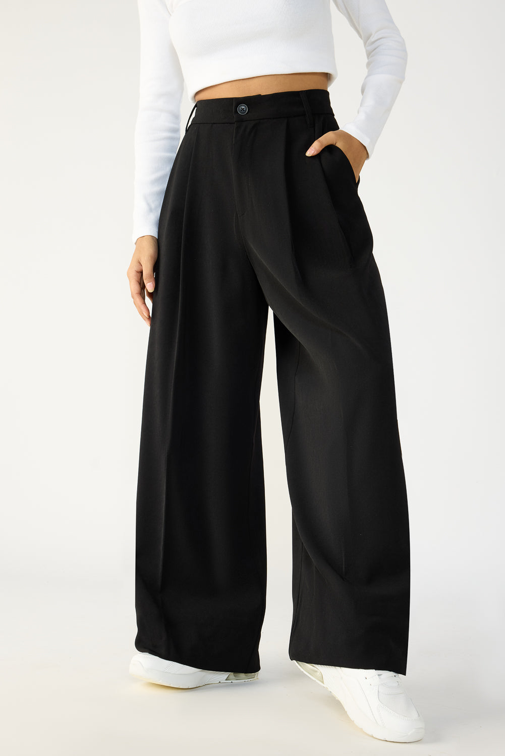 Black Women's Baggy Wide Formal Korean Pants