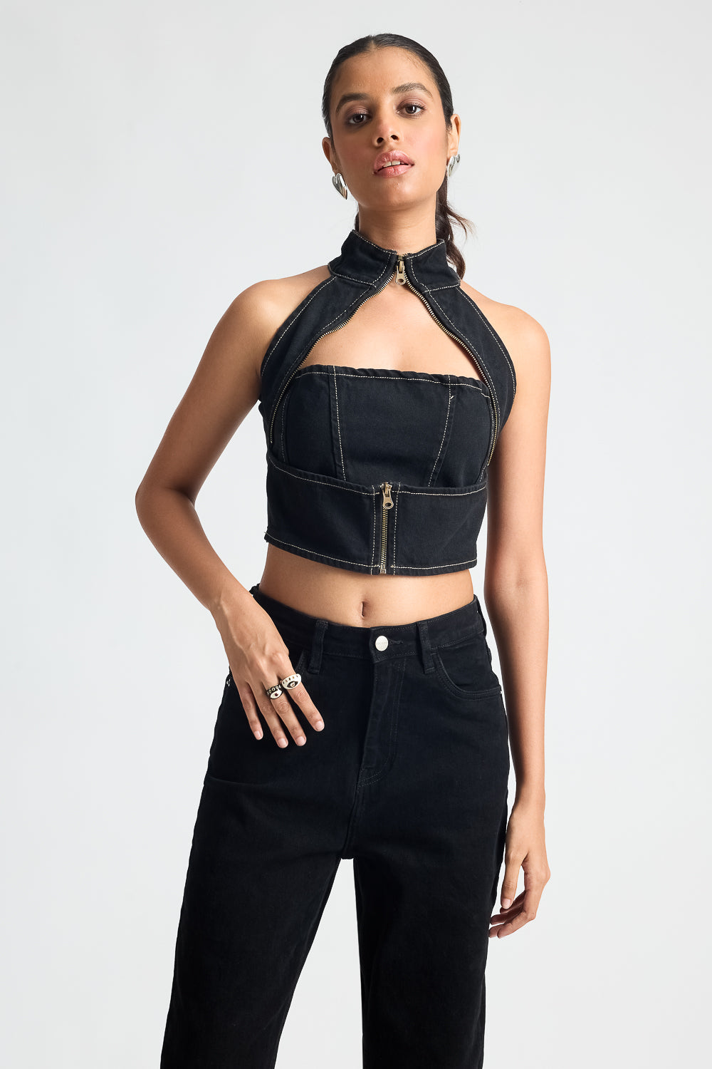 Gothic Black Chain Detailed Women's Top