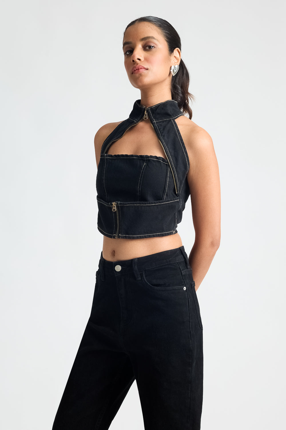 Gothic Black Chain Detailed Women's Top