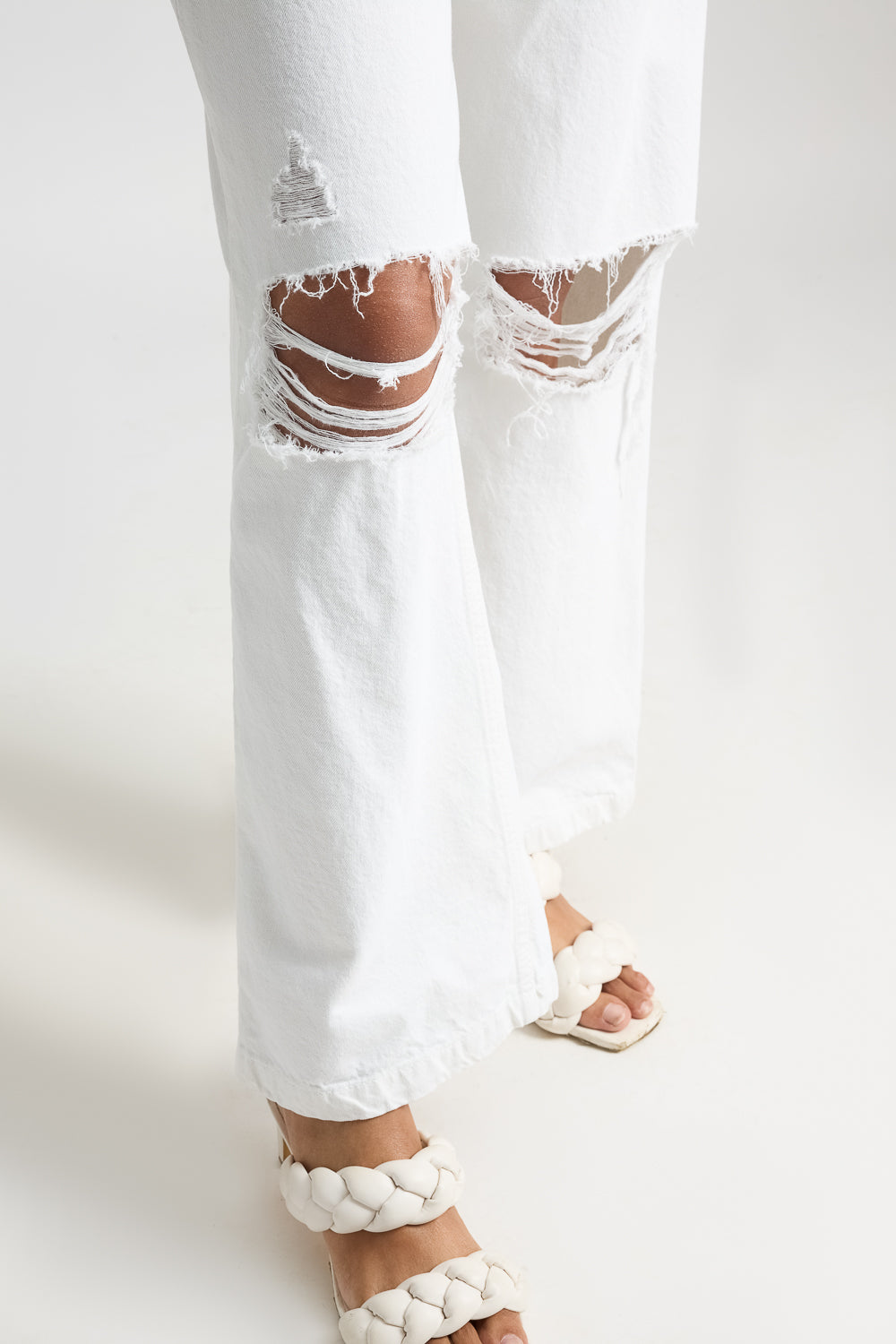 White Distressed Knee Women's Wide Leg Jeans