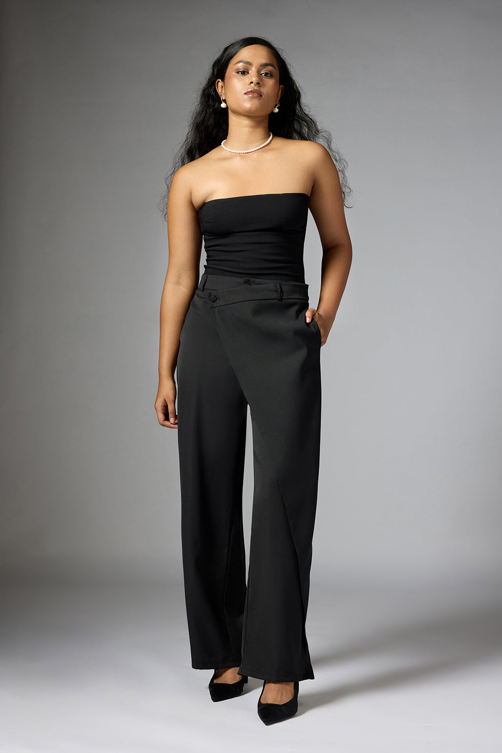 Onyx Black Wrap Front Korean Pants