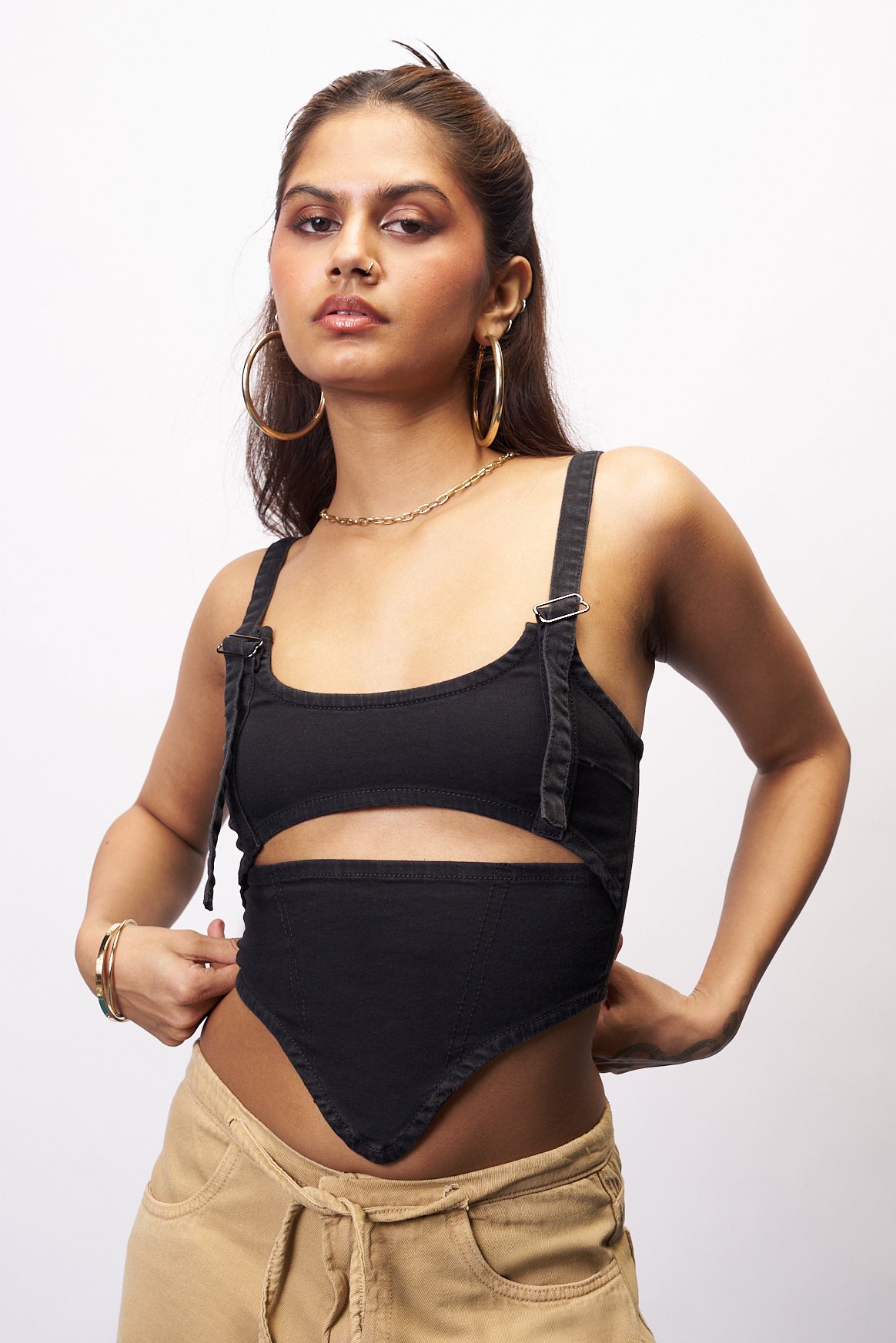 Dark Ash Adjustable Women's Cutout Corset Top