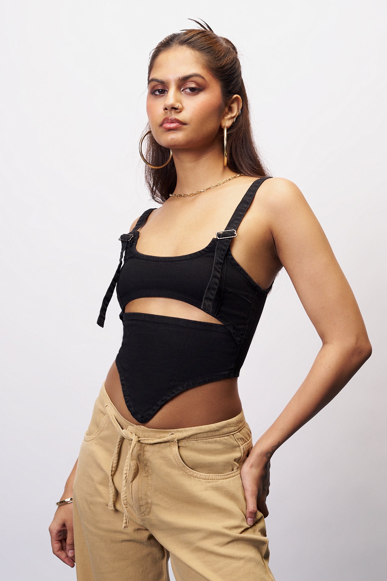 Dark Ash Adjustable Women's Cutout Corset Top